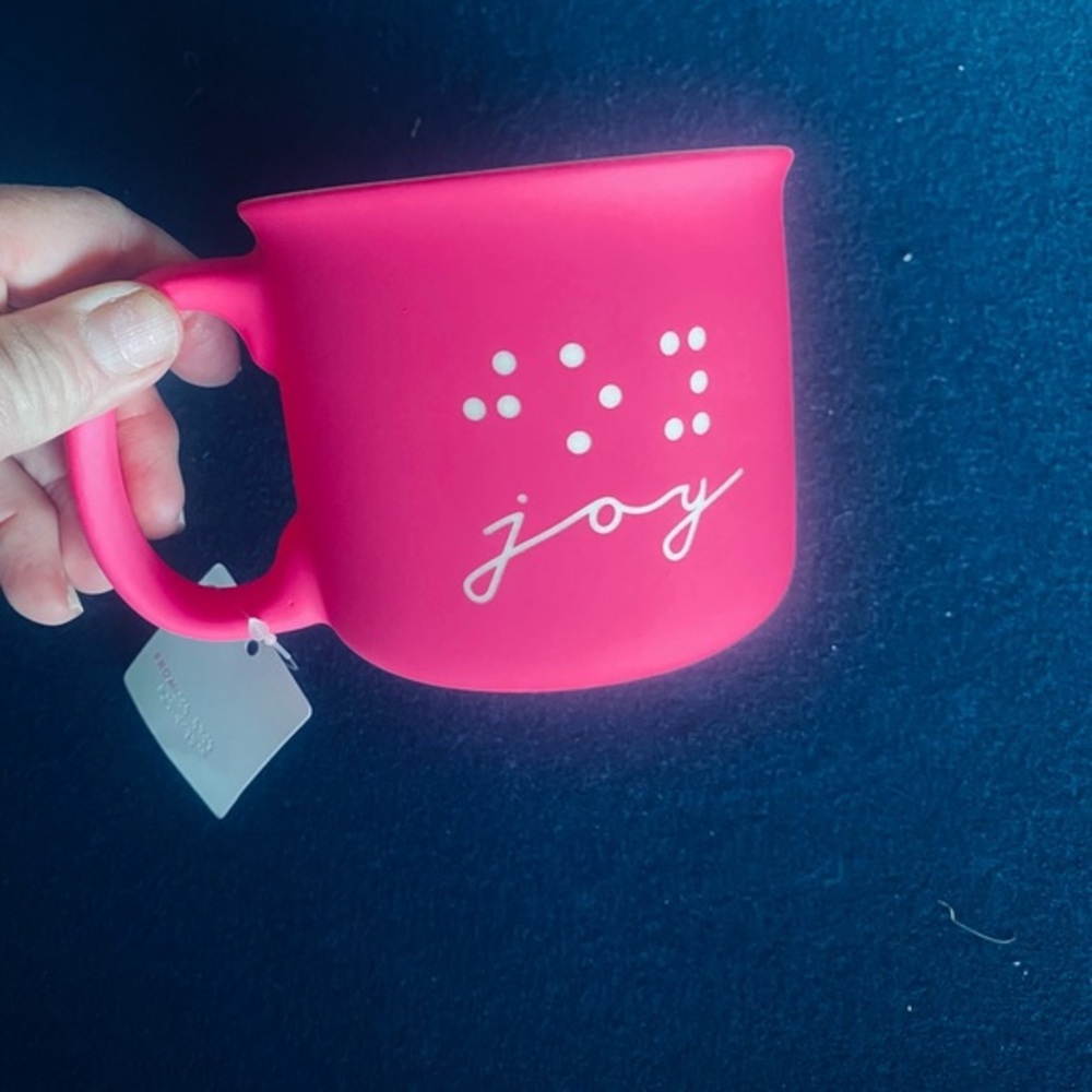 JOY ( written also in BRAILLE 🩷) soft touch camper mug! So cute and kind!!!